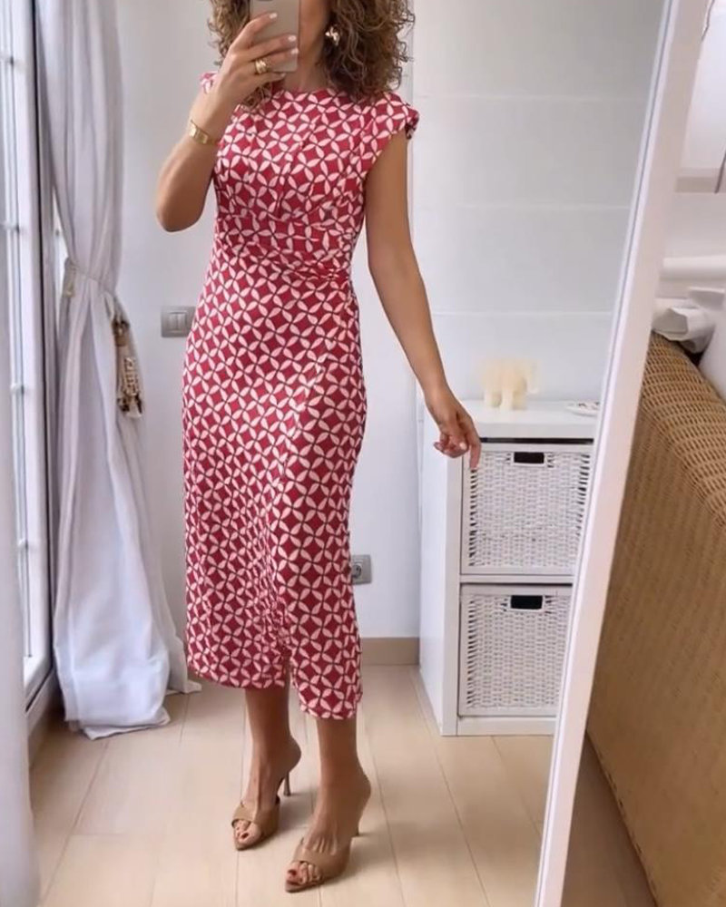 Elegant geometrisk mønstret kjole uden ærmer