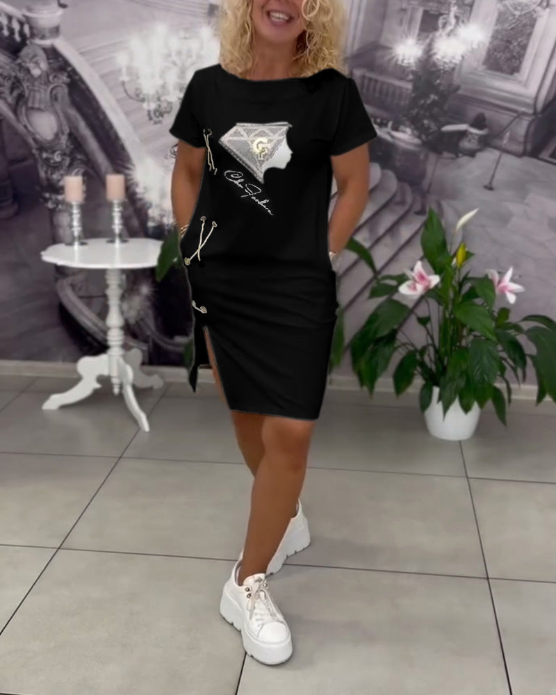 Kjole Printet Tætsiddende Slids