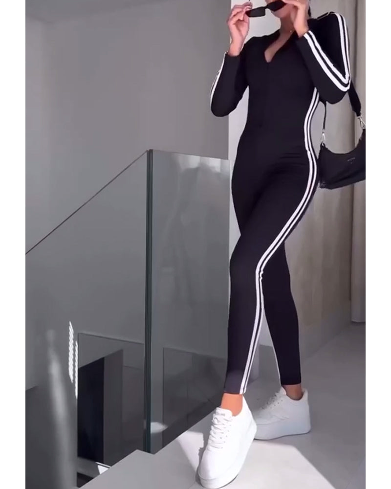 Jumpsuit afslappede sportsstribede tights og slankende
