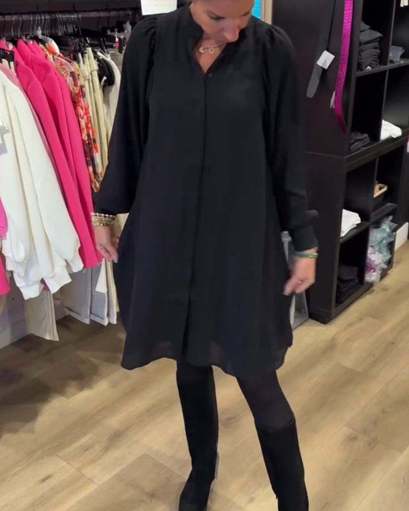 V-halset knælang skjortekjole