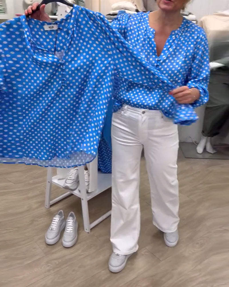 Blouse Lange Mouw Opstaande Kraag Bedrukt