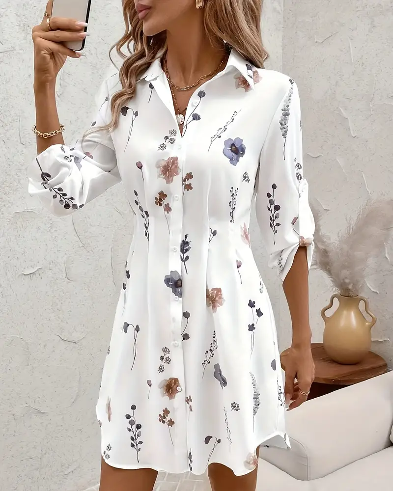 Kjole Blomstertryk Skjorte