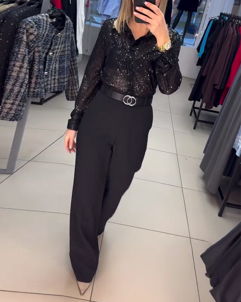 Button-Down Skjorte Med Pailletter I Revers