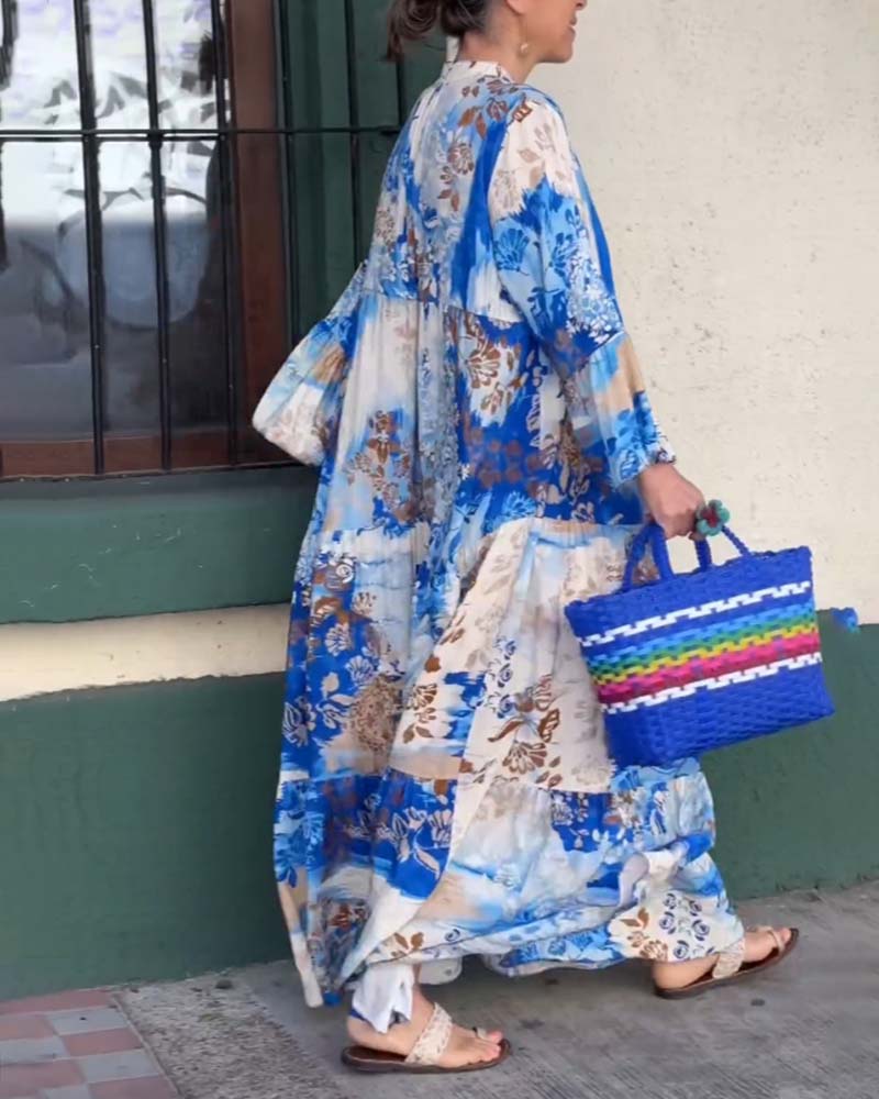 Temperament lang kjole med løs print