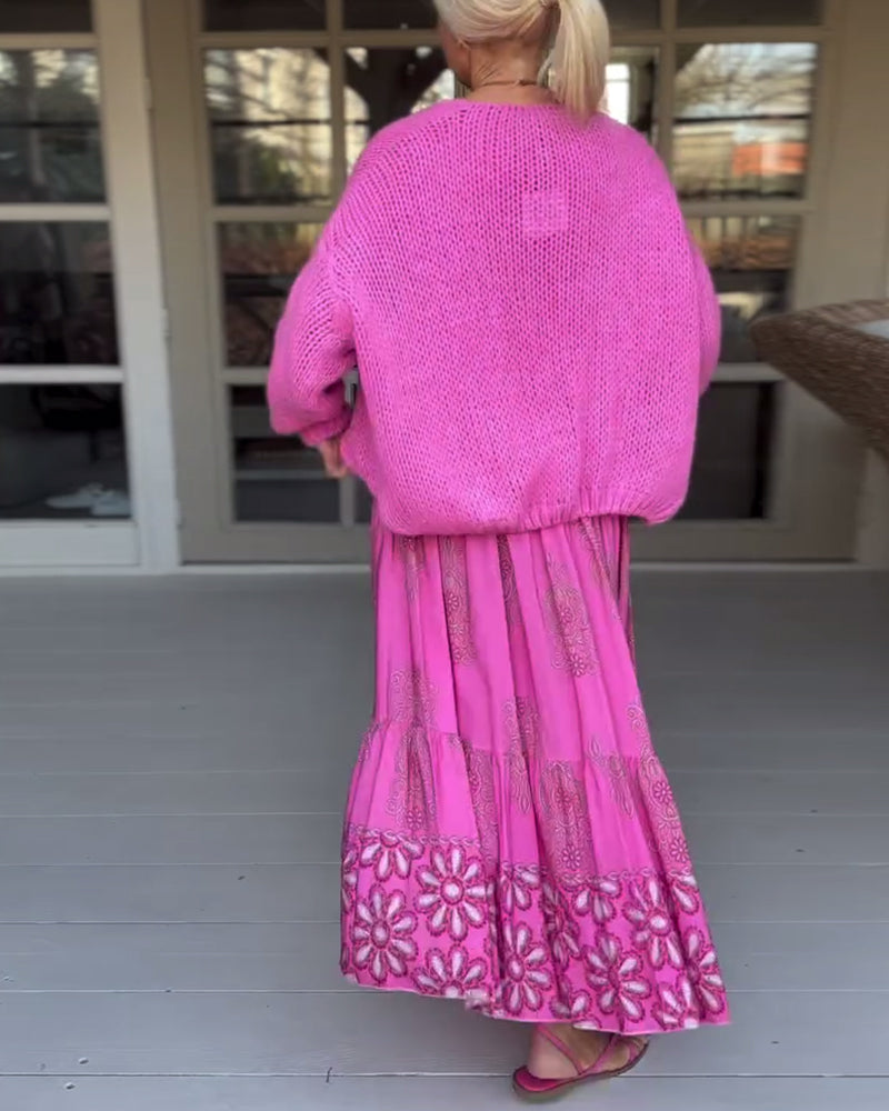 Lyserød langærmet strikcardigan