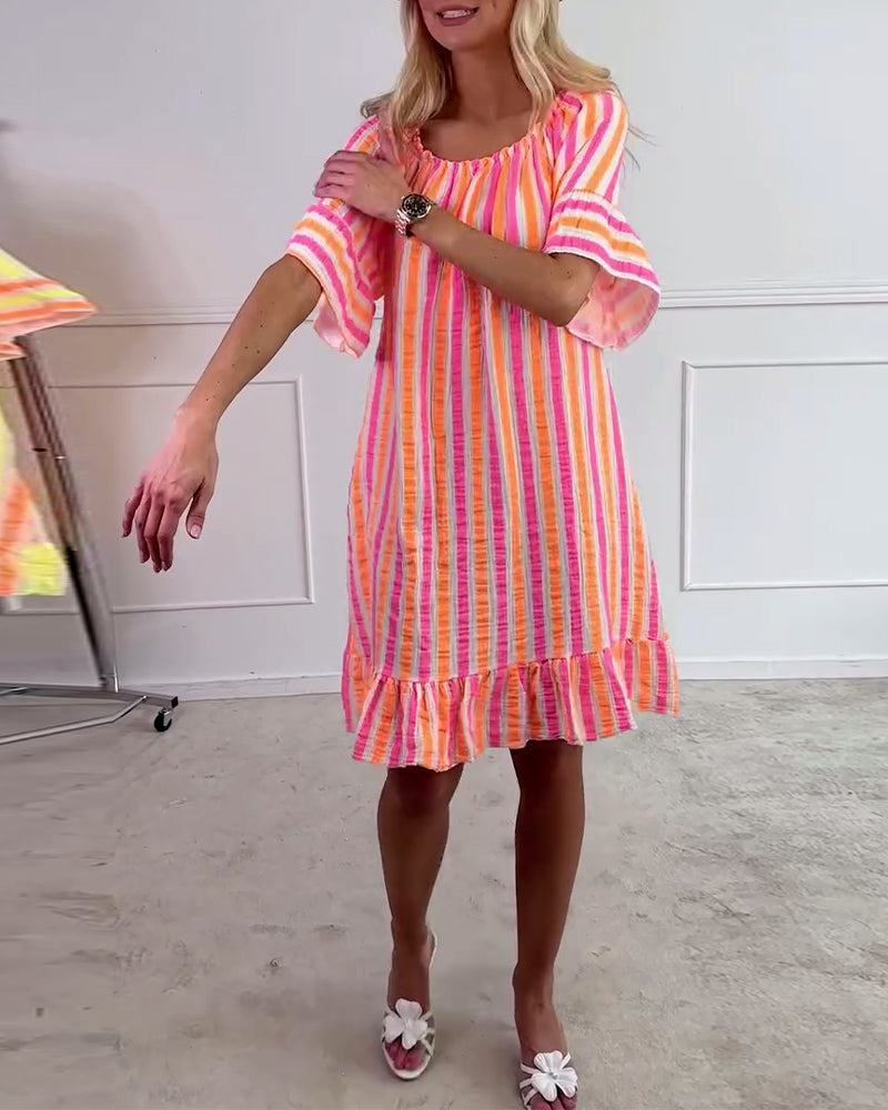 Kjole Rund Hals Stribet Plisseret Shift