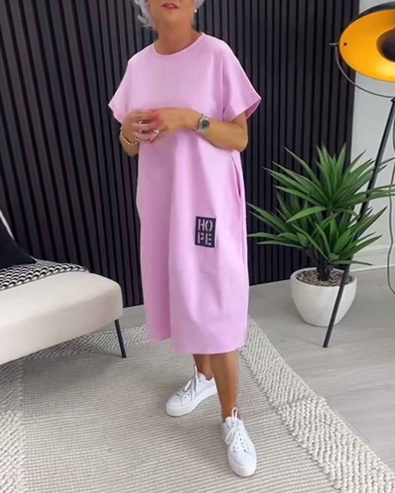 Kjole Korte Ærmer Casual Lige Lomme