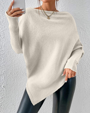 Ensfarvet off-shoulder sweater