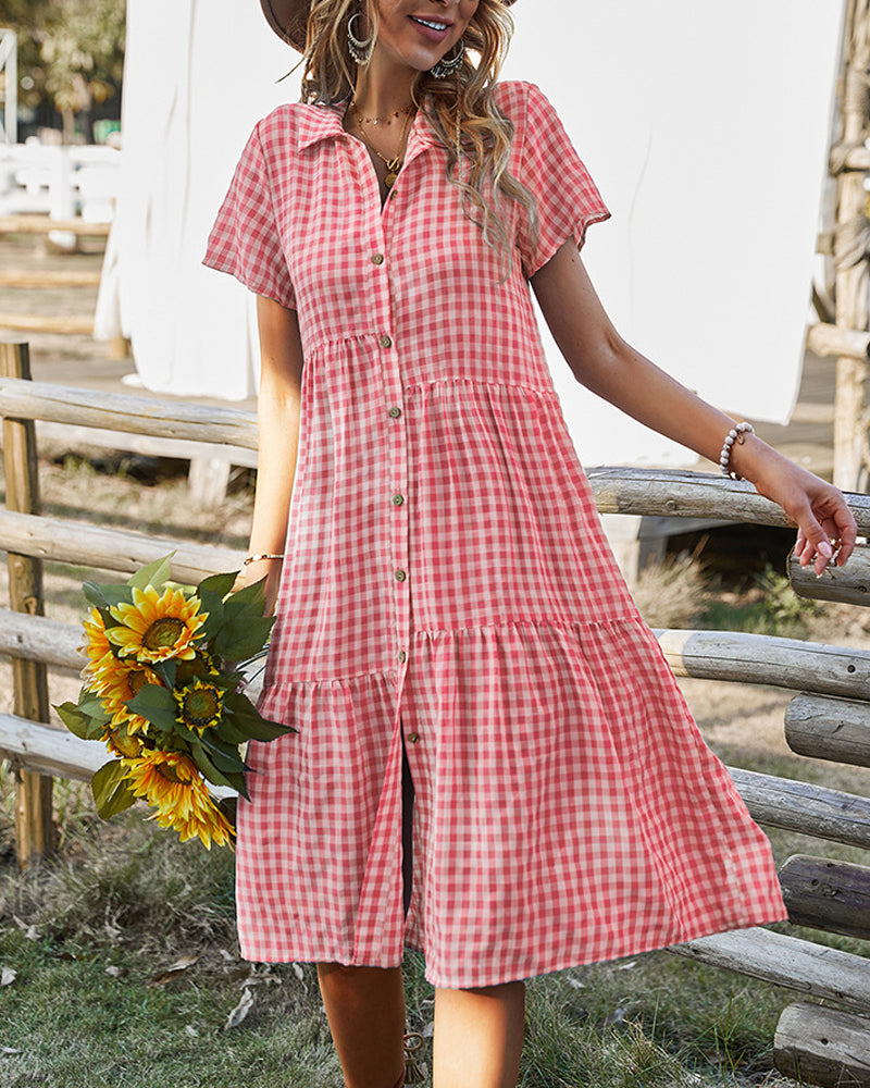 Afslappet ternet skjortekjole