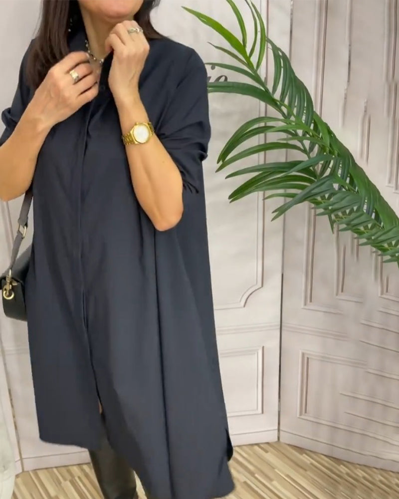 Ensfarvet hverdagskjole med skjortekrave