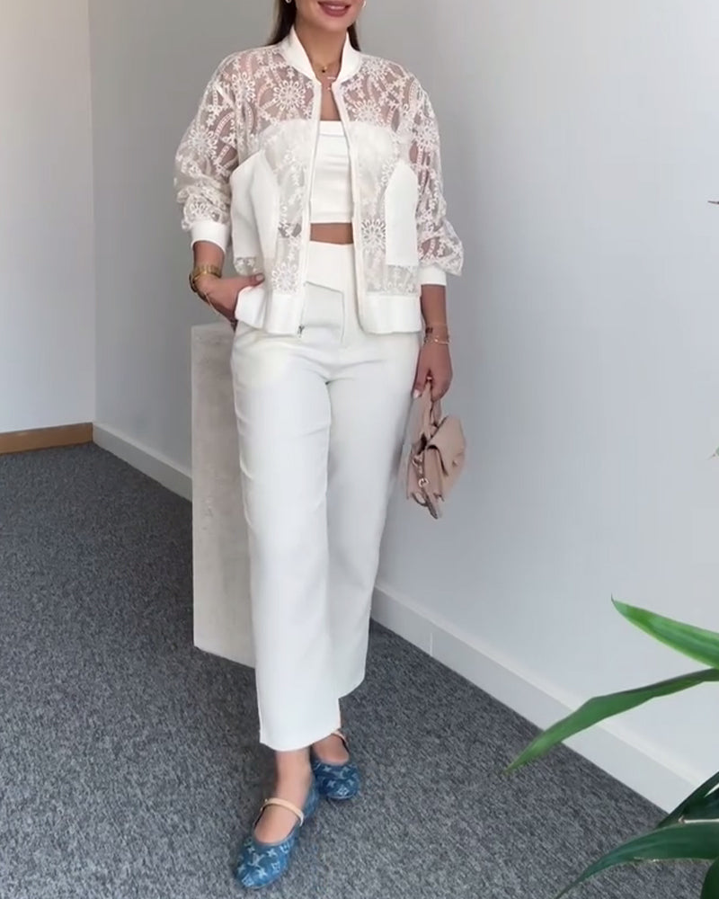 Frakke Hul Blonde Ensfarvet