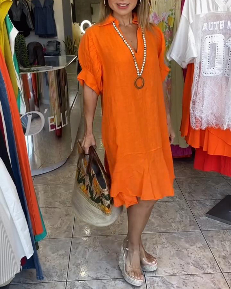 Kjole Lapel Casual Korte Ærmer A-Linje