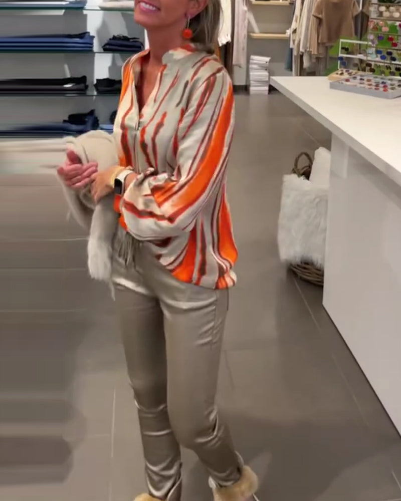 Langærmet bluse med stribet print