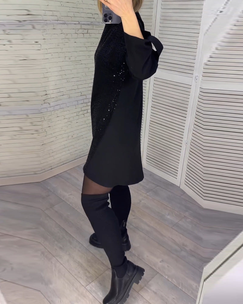 Kjole med rynkede ærmer med pailletter