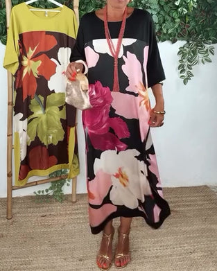 Kjole afslappet løs rund hals med print