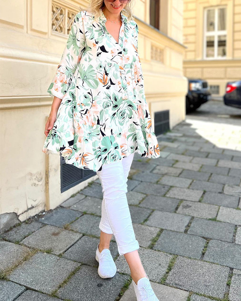 V-halset elegant blomsterbluse