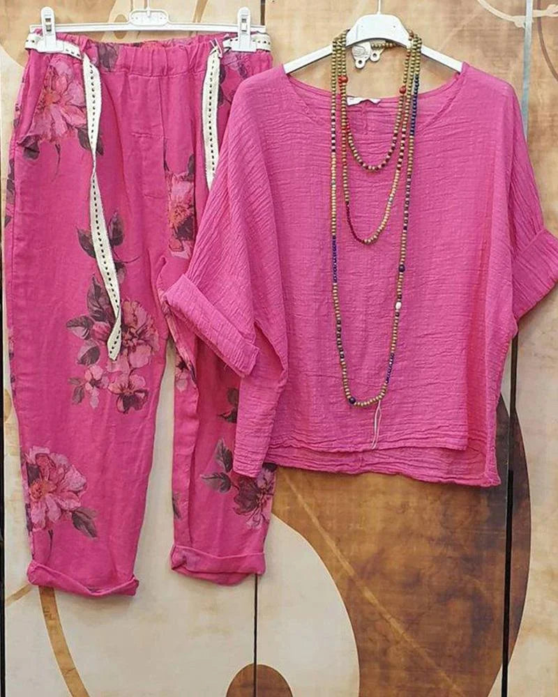 Afslappet tøjsæt med blomsterprint