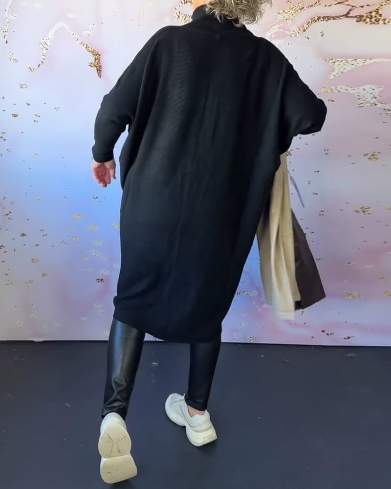 Afslappet ensfarvet langærmet pullover med høj krave