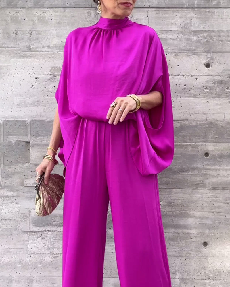 Ensfarvet elegant buksedragt