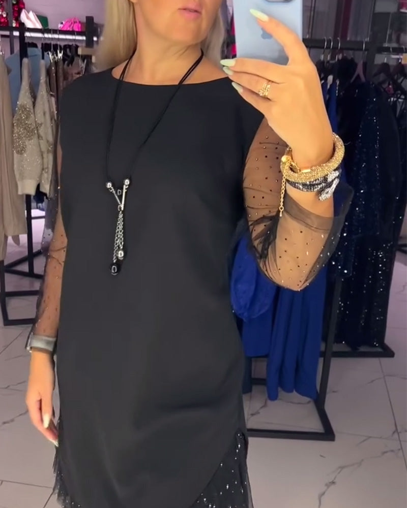 Kjole Rund Hals Gennemsigtig Mesh Syning