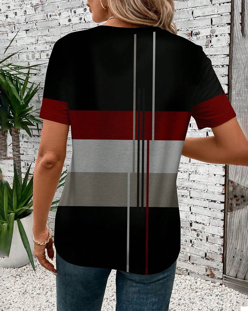 T-Shirt Rund Hals Geometrisk Tryk Kort Ærme