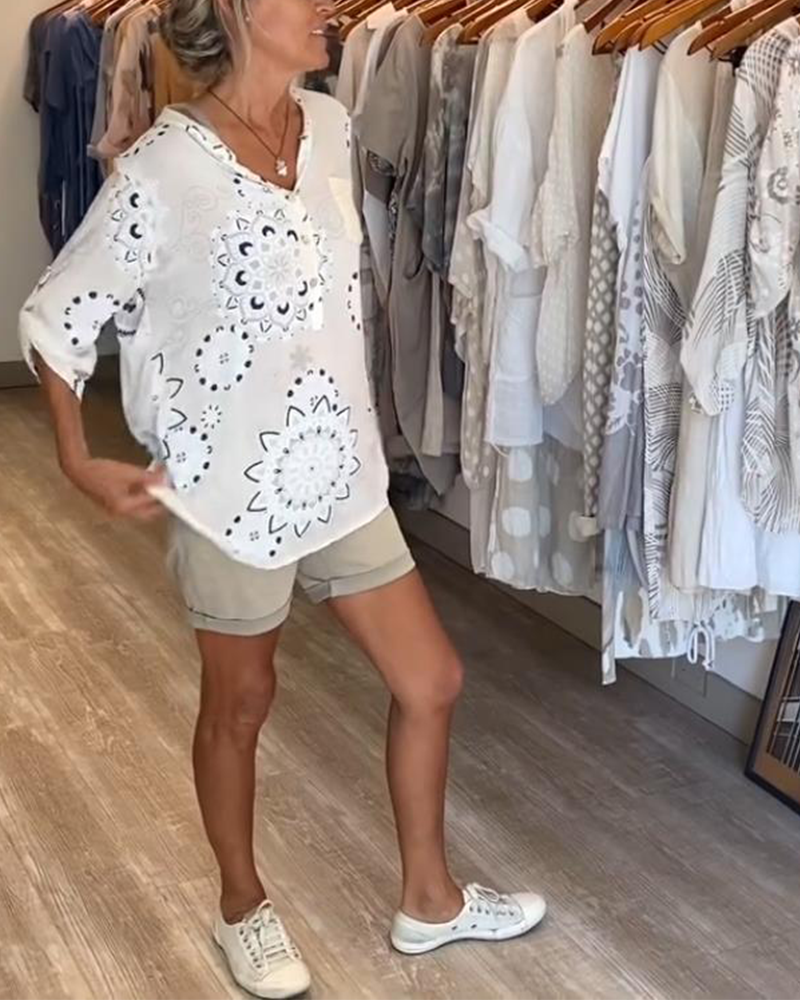 Bluse Alsidig V-Hals Printet Halve Ærmer