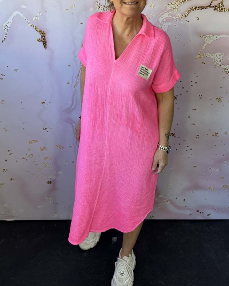 Kjole V-Hals Plisseret Ensfarvet Lang