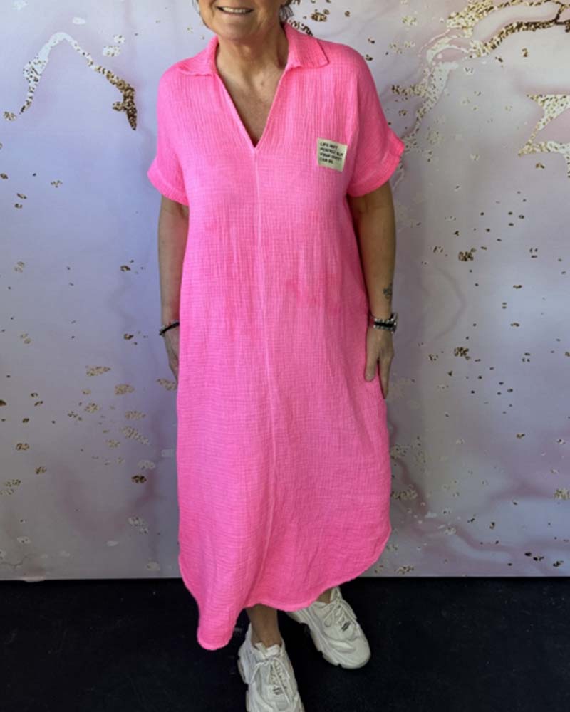 Kjole V-Hals Plisseret Ensfarvet Lang