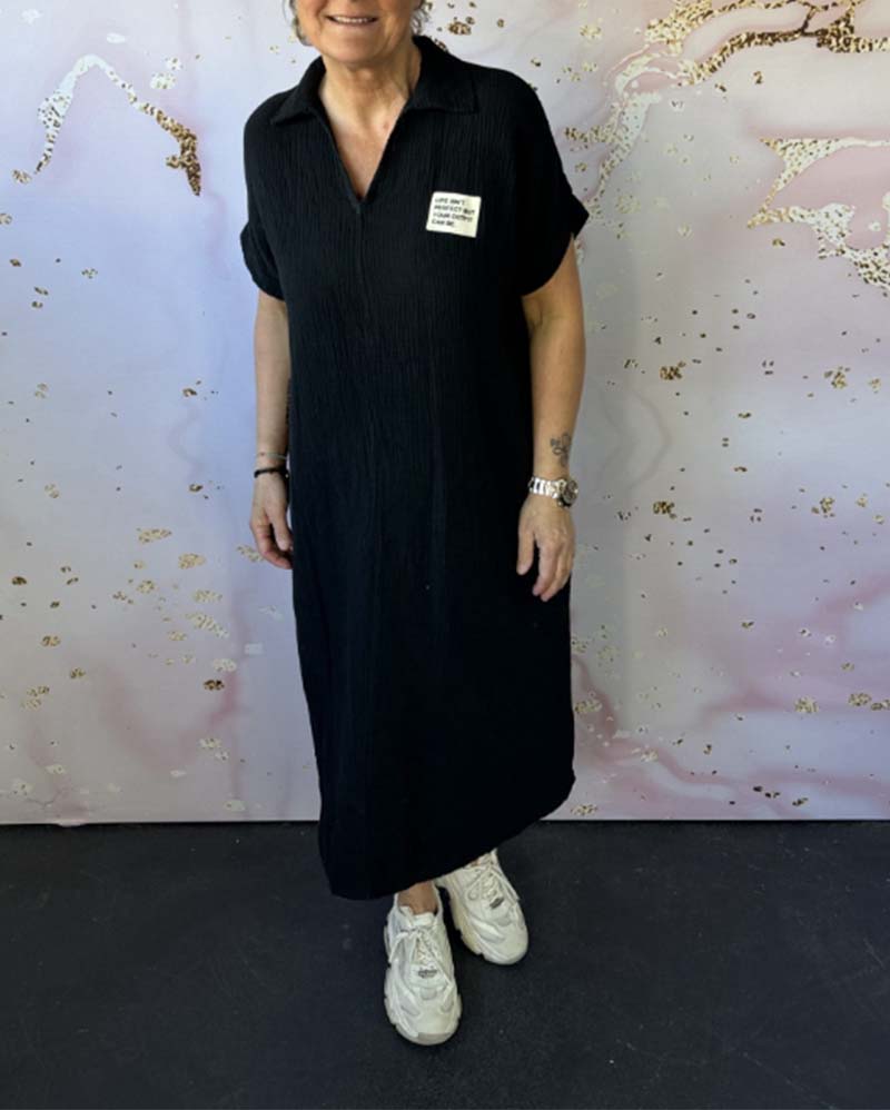 Kjole V-Hals Plisseret Ensfarvet Lang