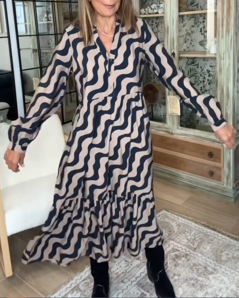 Printet lang løs kjole