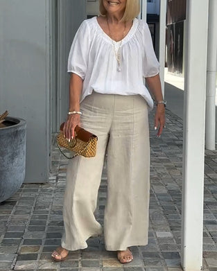 Sæt V-hals Casual Lette Bukser