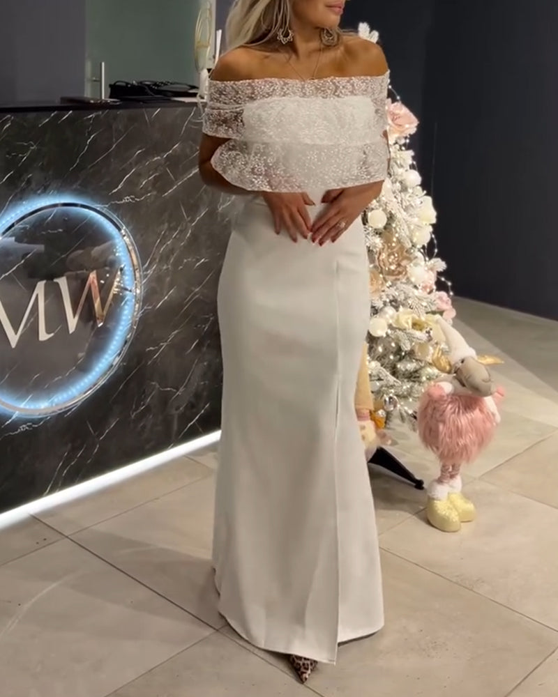 Kjole One-Shoulder Mesh Syning Splits