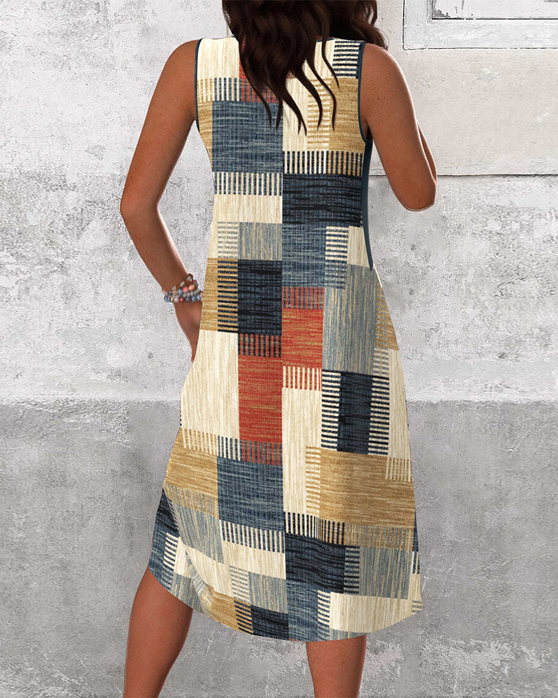 Kjole Ærmeløs V-Hals Kontrast