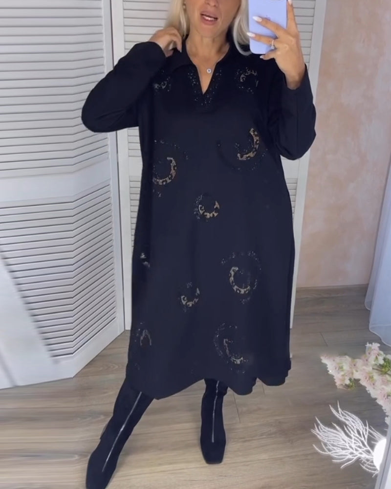 Langærmet midikjole med print