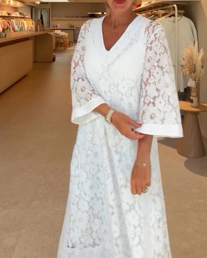 Kjole V-hals Hullet Spids Blomst Løs