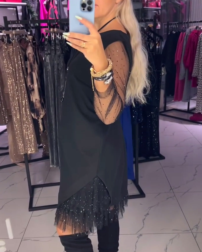 Kjole Rund Hals Gennemsigtig Mesh Syning