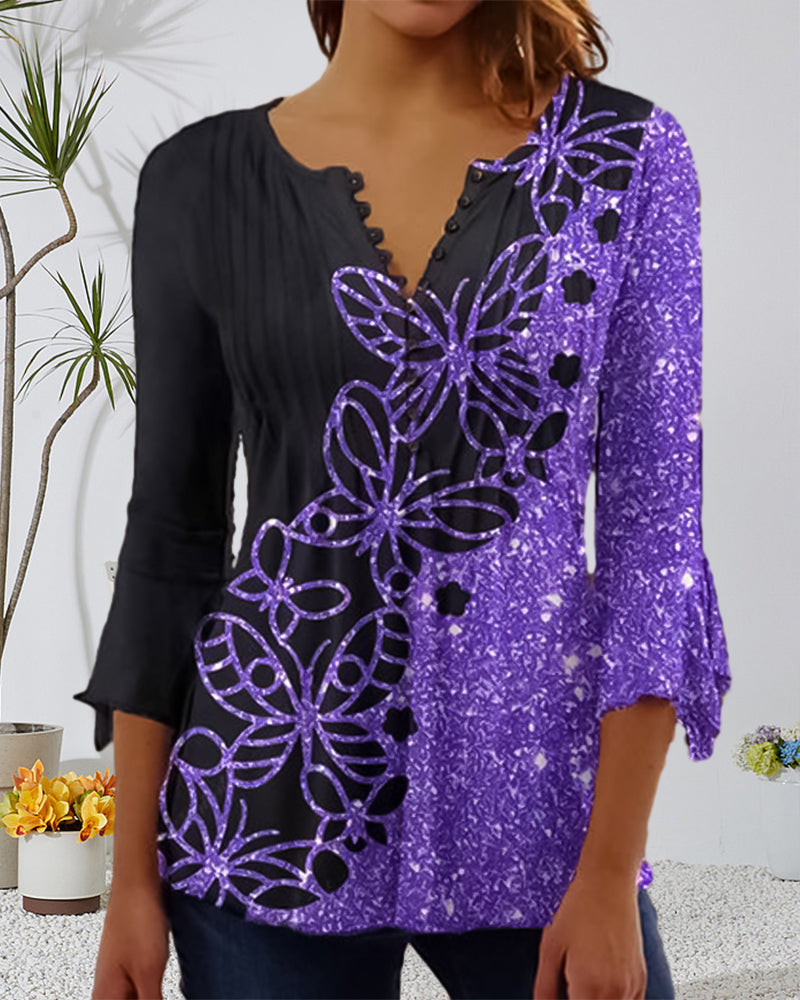 Sommerfuglebluse med V-udskæring