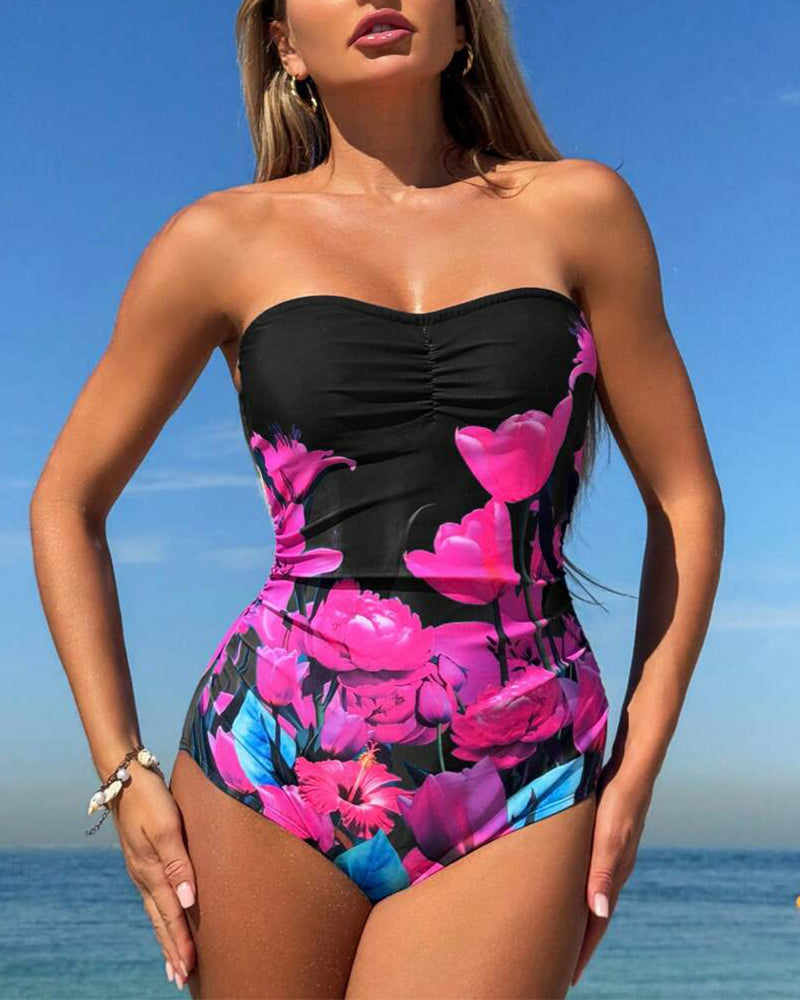 Badedragt Bandeau Blomstermønster Én Del