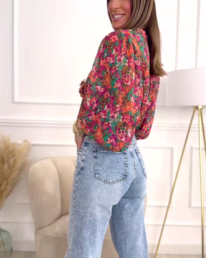 Blomsterskjorte med pufærmer