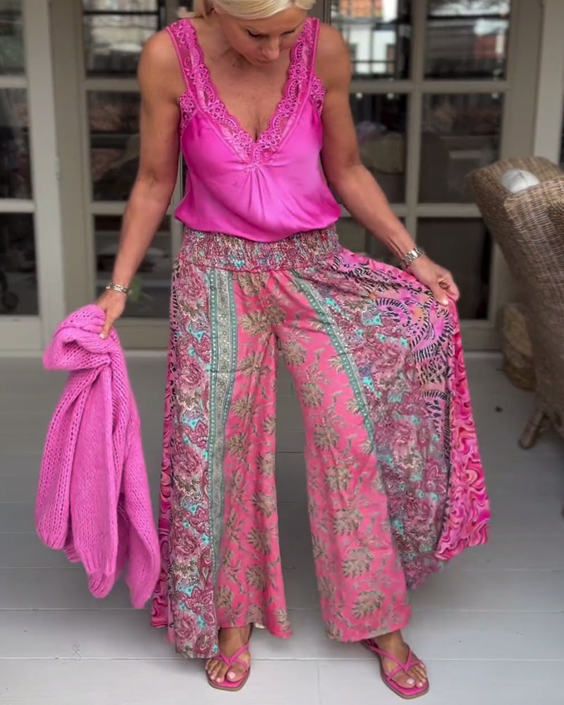 Bredbenede bukser i lagdelt design