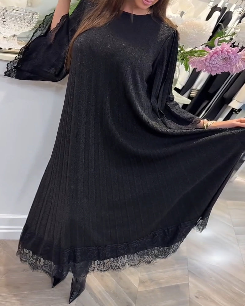 Kjole Rund Hals Løs Blonde Patchwork