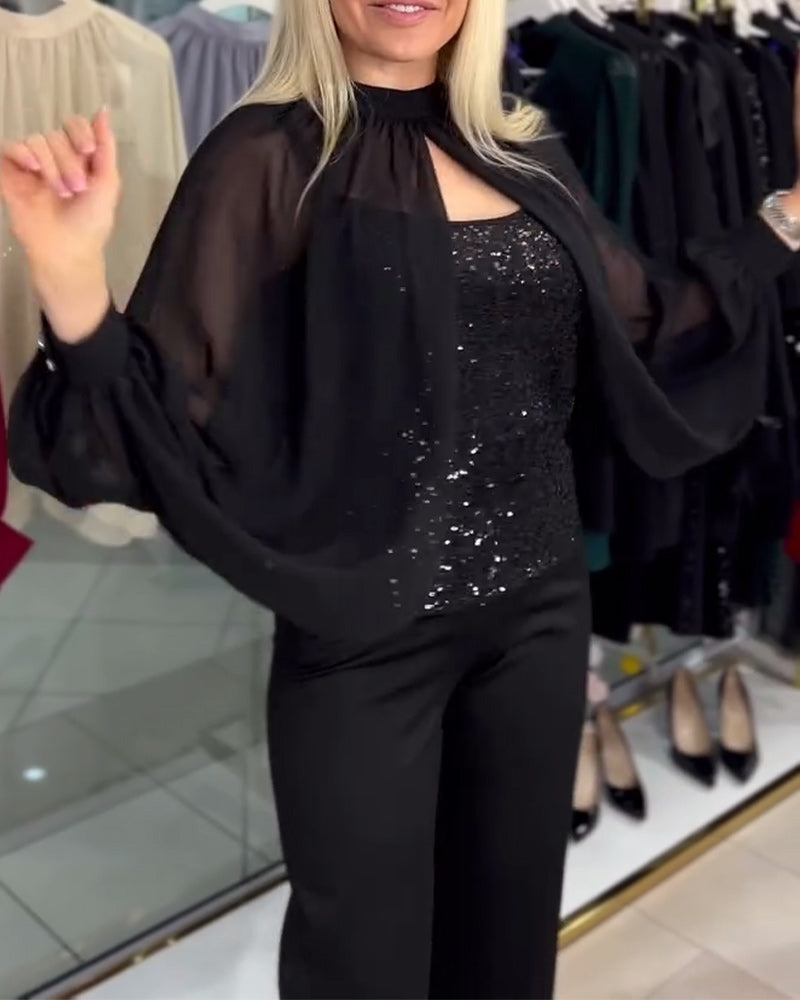 Bluse statement flagermus ærme pailletter