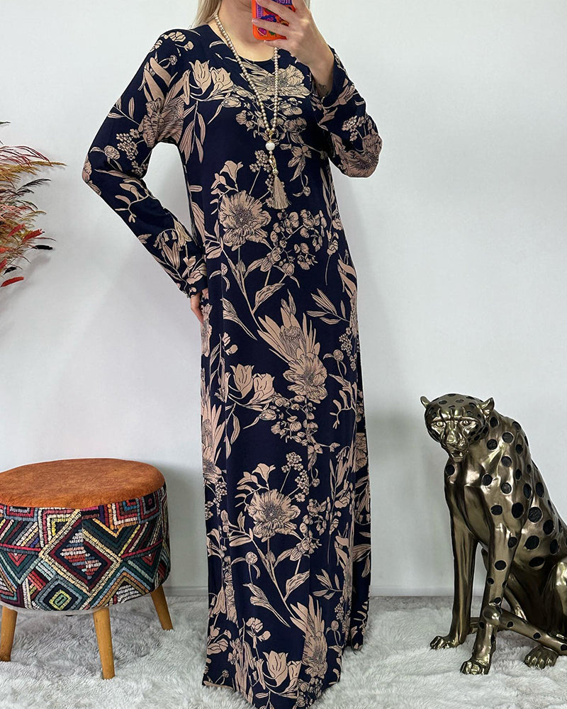 Lang kjole med blomstermønster