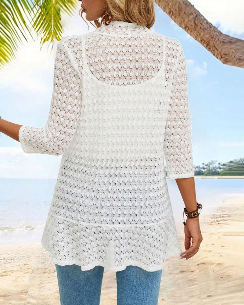 Elegant ensfarvet blondecardigan