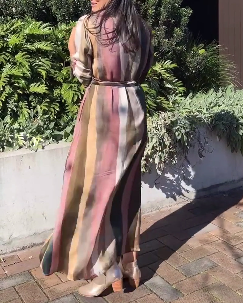 Afslappet skortekjole med striber