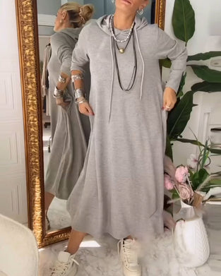 Kjole Ensfarvet Hætte Lomme