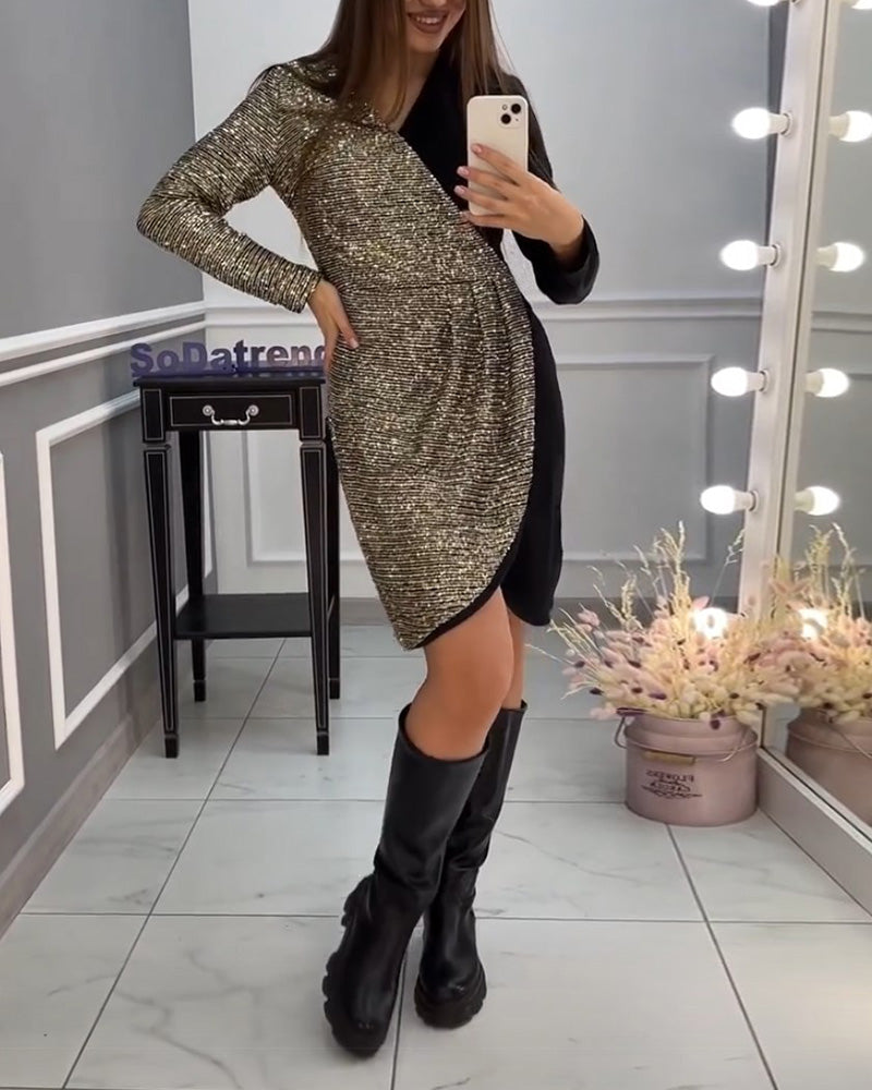 Dobbeltlags patchwork kjole med pailletter