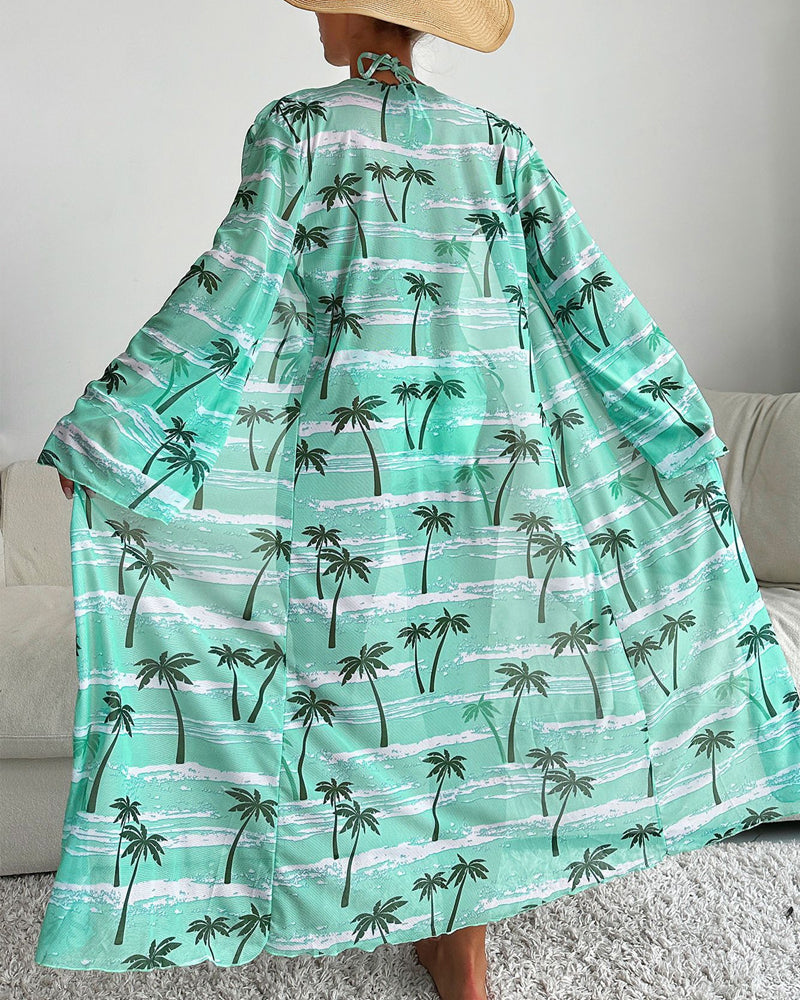 Tredelt bikinisæt med palmetræer