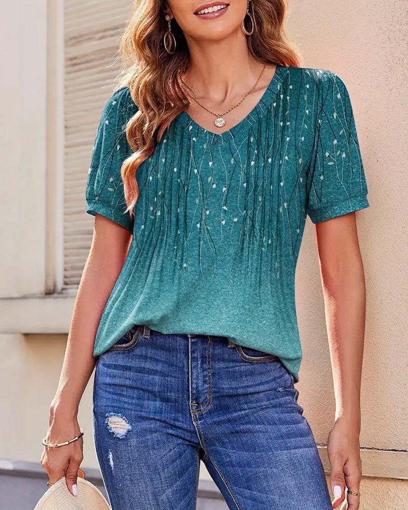 T-Shirt V-Hals Afslappet Trykt Kortærmet