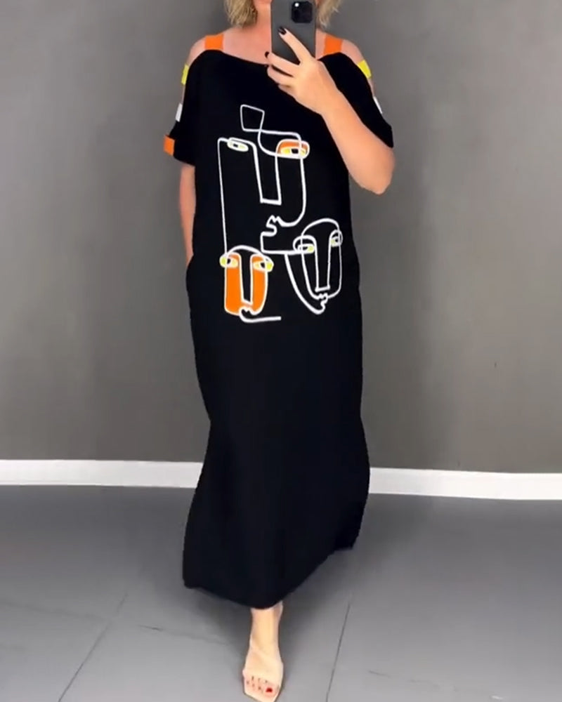 Kjole Kold Skulder Udhulning Print Slids